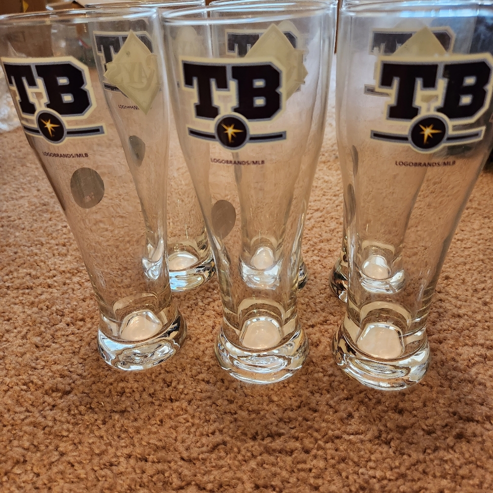 Tampa Bay Rays glass set of 6 new. must be shipped alone due to weight